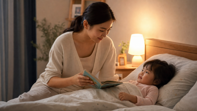 Ảnh minh họa mẹ đọc sách cho bé trước giờ ngủ